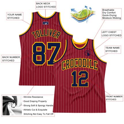 Personalized Navy Gold Basketball Jersey - Maroon White Pinstripe Authentic Personalized Maroon White Pinstripe Navy-Gold