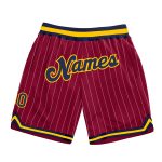 Custom Team Name Number Authentic Basketball Shorts Maroon White Pinstripe Navy Gold Personalized Maroon White Pinstripe