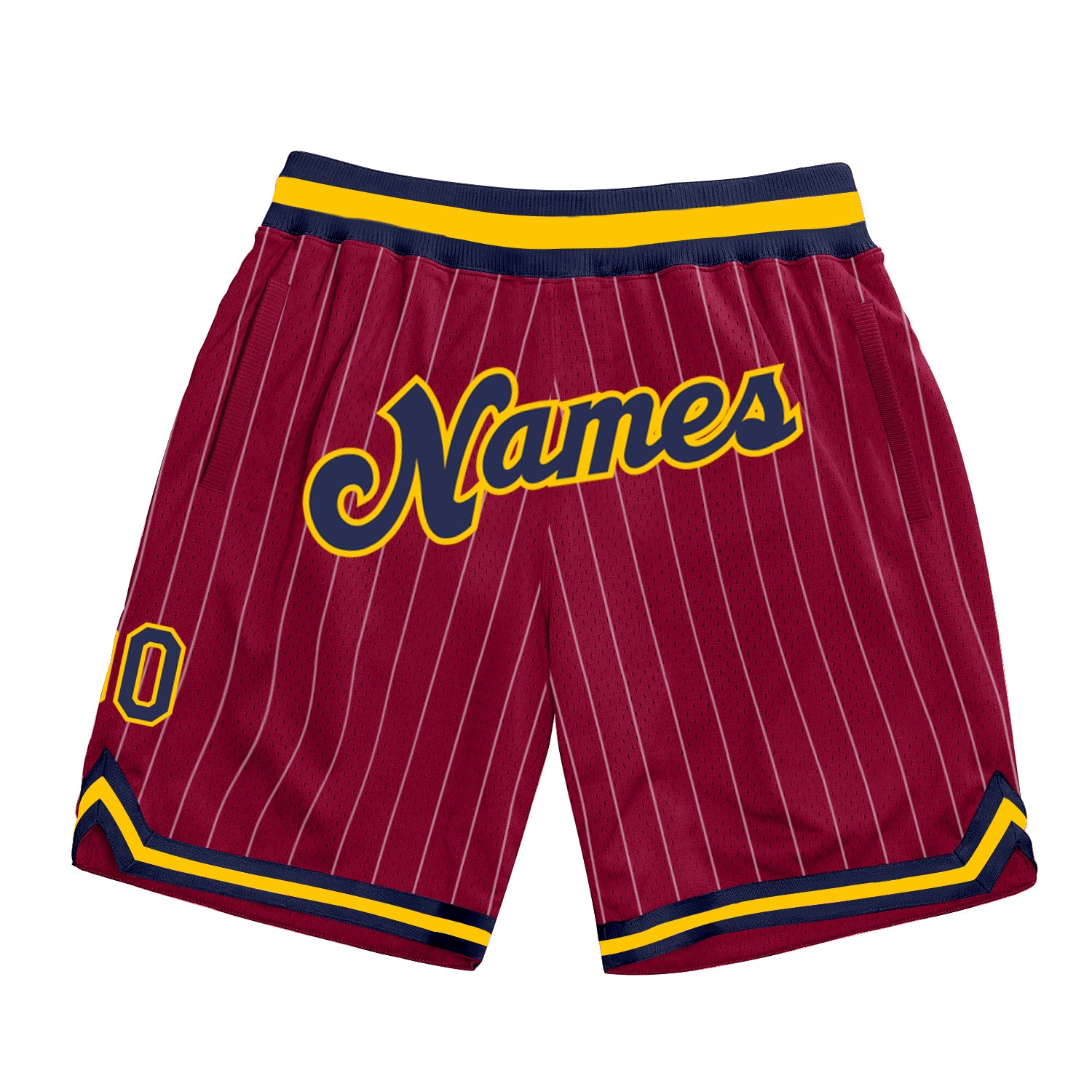 Custom Team Name Number Authentic Basketball Shorts Maroon White Pinstripe Navy Gold Personalized Maroon White Pinstripe