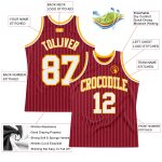 Personalized Maroon and White Pinstripe Authentic Basketball Jersey - White-Gold Design Personalized Maroon White Pinstripe