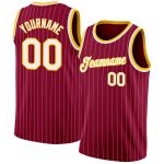Custom Maroon White Pinstripe Authentic Basketball Jersey with Gold Accents - Personalized Team Name & Number Personalized