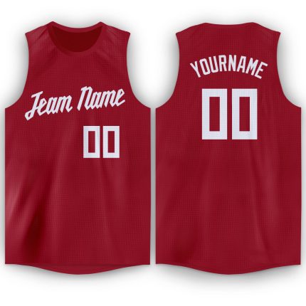 Personalized Maroon White Basketball Jersey - Custom Round Neck Sportswear Personalized Maroon White Round Neck Basketball