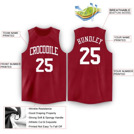 Custom Name Number Basketball Jersey Maroon White Round Neck Team Design Personalized Maroon White Round Neck Basketball