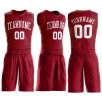 Custom Maroon and White Basketball Jersey - Round Neck Suit Design Personalized Maroon White Round Neck Suit Basketball Jersey