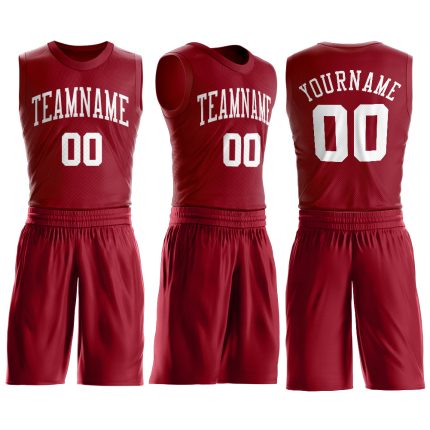 Custom Maroon and White Basketball Jersey - Round Neck Suit Design Personalized Maroon White Round Neck Suit Basketball Jersey