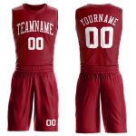 Custom Maroon and White Basketball Jersey - Round Neck Suit Design Personalized Maroon White Round Neck Suit Basketball Jersey