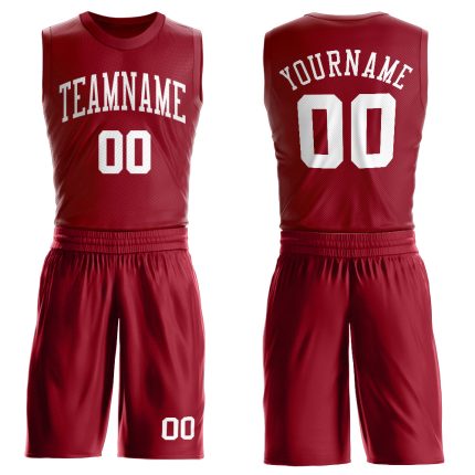 Custom Maroon and White Basketball Jersey - Round Neck Suit Design Personalized Maroon White Round Neck Suit Basketball Jersey