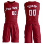 Custom Basketball Jersey with Personalized Name and Number - Maroon White Round Neck Suit Personalized Maroon White Round