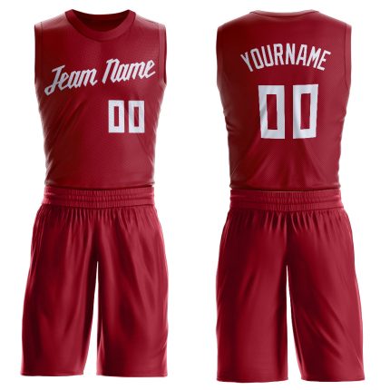 Custom Basketball Jersey with Personalized Name and Number - Maroon White Round Neck Suit Personalized Maroon White Round