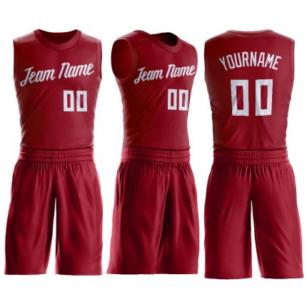 Custom Basketball Jersey with Personalized Name and Number - Maroon White Round Neck Suit Personalized Maroon White Round