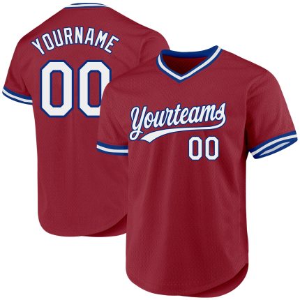 Custom Name and Number Baseball Jersey - Authentic Maroon White-Royal Throwback Design Personalized Maroon White-Royal Authentic