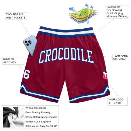 Personalized Maroon White-Royal Throwback Basketball Shorts - Authentic Design Personalized Maroon White-Royal Authentic