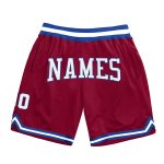 Custom Maroon White-Royal Basketball Shorts with Name and Number - Personalized Authentic Throwback Team Apparel Personalized