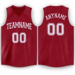 Custom Name Number V-Neck Basketball Jersey Maroon White Personalized Team Apparel Personalized Maroon White V-Neck Basketball