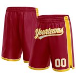 Custom Personalized Basketball Shorts with Team Name and Number - Maroon White Yellow Personalized Maroon White-Yellow Authentic