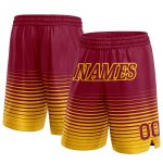 Custom Basketball Shorts with Personalized Name & Number, Maroon Yellow Pinstripe Fade Fashion Design Personalized Maroon