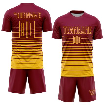 Custom Name Number Maroon Yellow Pinstripe Soccer Uniform Jersey Fade Fashion Sublimation Team Apparel Personalized Maroon