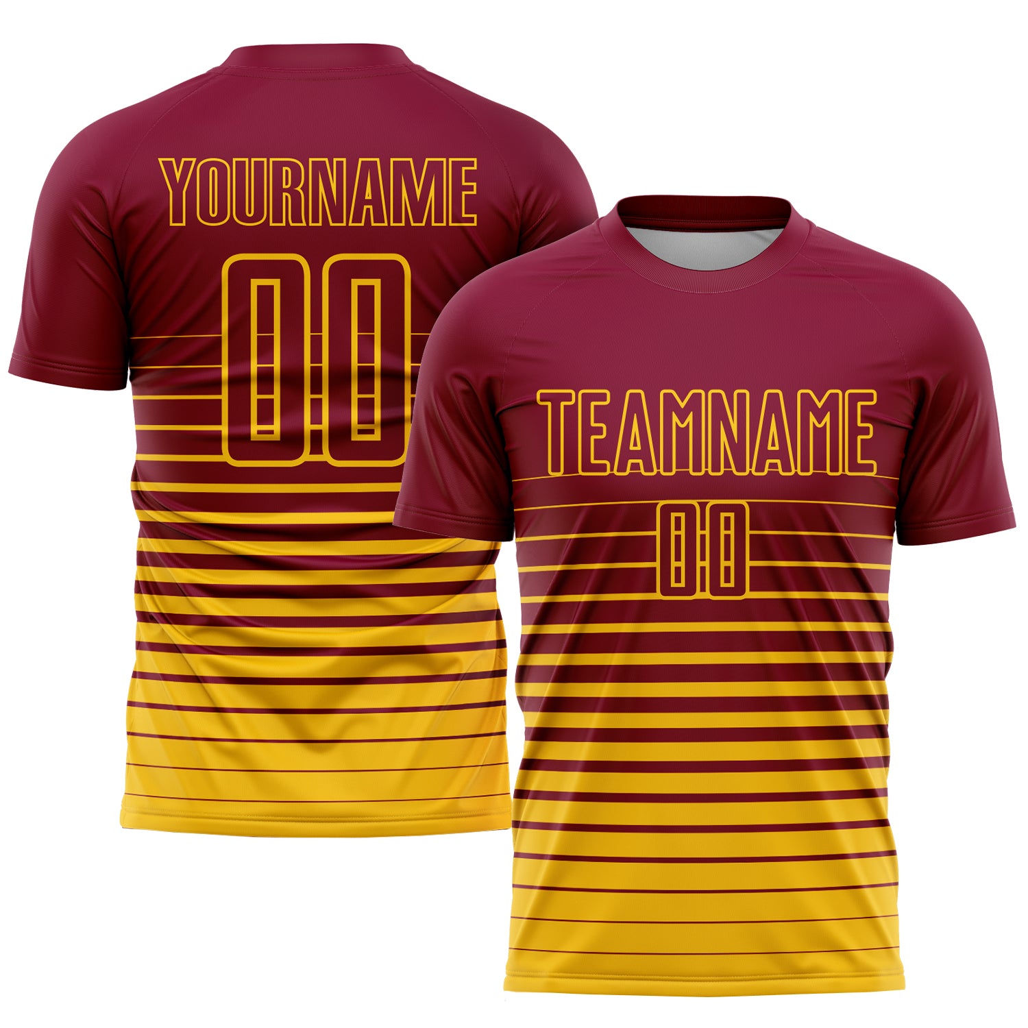 Custom Name Number Maroon Yellow Pinstripe Soccer Uniform Jersey Fade Fashion Sublimation Team Apparel Personalized Maroon