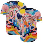 Personalized 3D Pattern Design Authentic Baseball Jersey - Medium Pink Black Abstract Painting Personalized Medium Pink Black