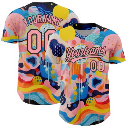 Personalized 3D Pattern Design Authentic Baseball Jersey - Medium Pink Black Abstract Painting Personalized Medium Pink Black