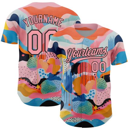 Custom Baseball Jersey with 3D Pattern Design, Personalized Name and Number, Medium Pink & Black Abstract Style Personalized