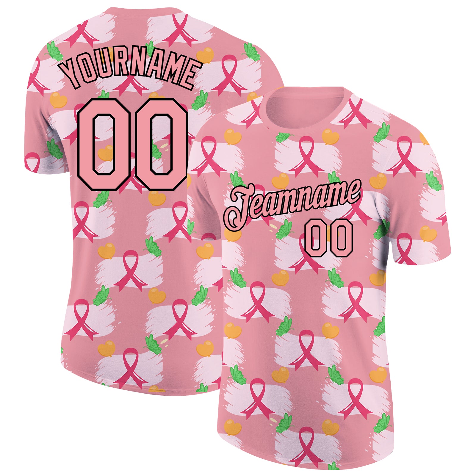 Personalized Breast Cancer 3D Pink Ribbon Performance T-Shirt - Medium Pink Black Personalized Medium Pink Black 3D Pink