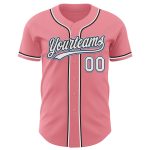Custom Name and Number Authentic Baseball Jersey - Medium Pink Black Light Blue Design Personalized Medium Pink Black-Light