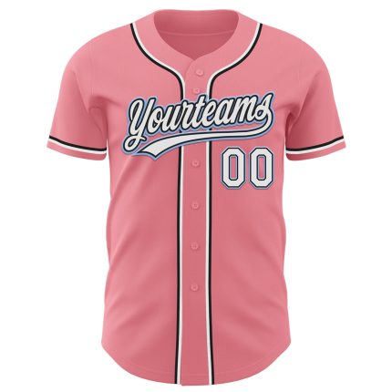 Custom Name and Number Authentic Baseball Jersey - Medium Pink Black Light Blue Design Personalized Medium Pink Black-Light