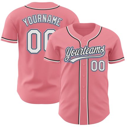 Custom Name and Number Authentic Baseball Jersey - Medium Pink Black Light Blue Design Personalized Medium Pink Black-Light