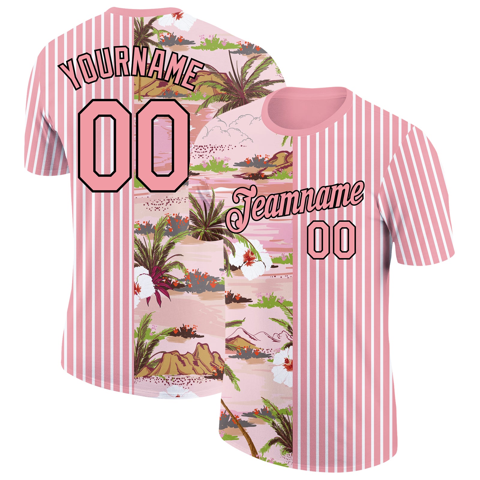 Custom Name Number 3D Performance T-Shirt Hawaii Island Medium Pink Black White Personalized Medium Pink Black-White 3D Hawaii
