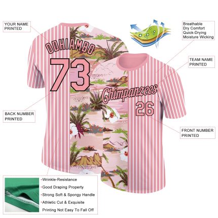 Custom Name Number 3D Performance T-Shirt Hawaii Island Medium Pink Black White Personalized Medium Pink Black-White 3D Hawaii