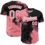 Custom Name and Number Personalized Baseball Jersey - Medium 3D Pattern Pink Black White Abstract Brush Stroke Design Personalized