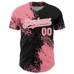 Custom Name and Number Personalized Baseball Jersey - Medium 3D Pattern Pink Black White Abstract Brush Stroke Design Personalized
