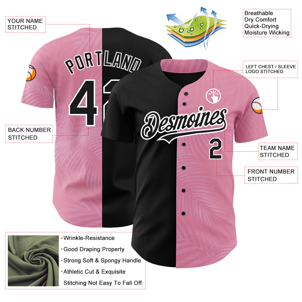 Personalized Medium Pink Black-White 3D Pattern Design Tropical Hawaii Palm Leaves Authentic Baseball Jersey Team Custom Name and Number Personalized Tropical Hawaii Palm Leaves Baseball Jersey Team Custom Name 3D Pink Black-White Design Medium Size Personalized - Image 3
