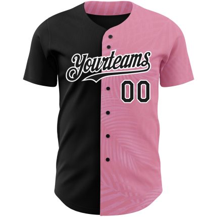 Personalized Tropical Hawaii Palm Leaves Baseball Jersey Team Custom Name 3D Pink Black-White Design Medium Size Personalized