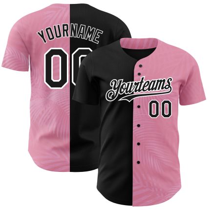 Personalized Tropical Hawaii Palm Leaves Baseball Jersey Team Custom Name 3D Pink Black-White Design Medium Size Personalized