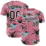 Custom Name and Number Tropical Hawaii Palm Trees Baseball Jersey, Medium Pink Black-White 3D Pattern Design Personalized