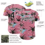 Custom Name and Number Tropical Hawaii Palm Trees Baseball Jersey, Medium Pink Black-White 3D Pattern Design Personalized