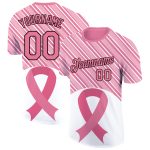 Personalized 3D Pink Ribbon Breast Cancer Performance T-Shirt - Medium Pink Black-White Team Custom Name & Number Personalized