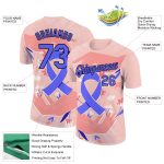 Personalized World Cancer Day Performance T-Shirt with Custom Name, Medium Pink and Electric Blue-Black 3D Pattern Design
