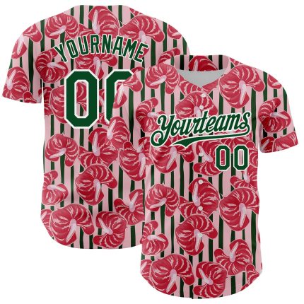 Personalized Tropical Anthurium Flower Baseball Jersey Custom Name Number Medium Pink Green White 3D Pattern Design Personalized