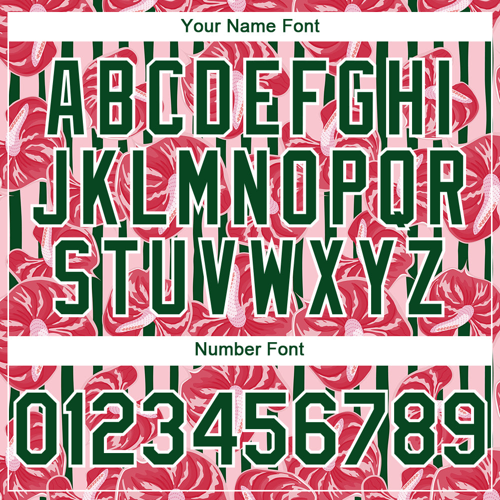 Personalized Medium Pink Green-White 3D Pattern Design Tropical Anthurium Flower Authentic Baseball Jersey Team Custom Name and Number Personalized Tropical Anthurium Flower Baseball Jersey Custom Name Number Medium Pink Green White 3D Pattern Design Personalized - Image 5