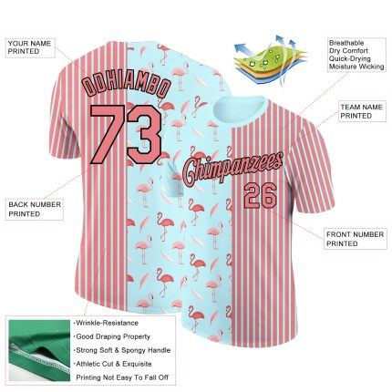Custom Flamingo Performance T-Shirt with Name and Number - Medium Pink Ice Blue-Black 3D Pattern Design Personalized Medium