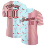 Custom Flamingo Performance T-Shirt with Name and Number - Medium Pink Ice Blue-Black 3D Pattern Design Personalized Medium