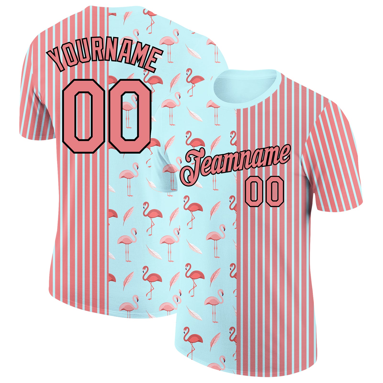 Custom Flamingo Performance T-Shirt with Name and Number - Medium Pink Ice Blue-Black 3D Pattern Design Personalized Medium