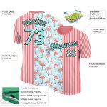 Personalized Tropical Hawaii Flamingo T-Shirt with 3D Palm Leaves - Custom Name & Number, Medium Pink Ice Blue-Black Personalized