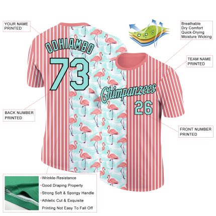 Personalized Tropical Hawaii Flamingo T-Shirt with 3D Palm Leaves - Custom Name & Number, Medium Pink Ice Blue-Black Personalized