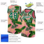 Custom Name and Number Authentic Basketball Jersey with Tropical Hawaii Leaves 3D Pattern in Pink and Kelly Green - Medium Size