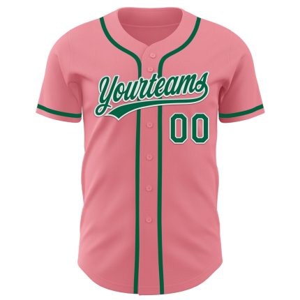 Custom Name & Number Personalized Pink Kelly Green-White Authentic Baseball Jersey - Medium Size Personalized Medium Pink