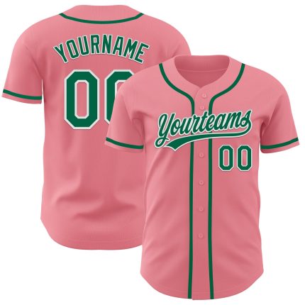 Custom Name & Number Personalized Pink Kelly Green-White Authentic Baseball Jersey - Medium Size Personalized Medium Pink